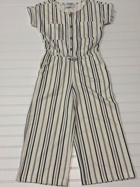 Old Navy Cream and Navy Vertical-Stripe Button-Front Crop Jumpsuit